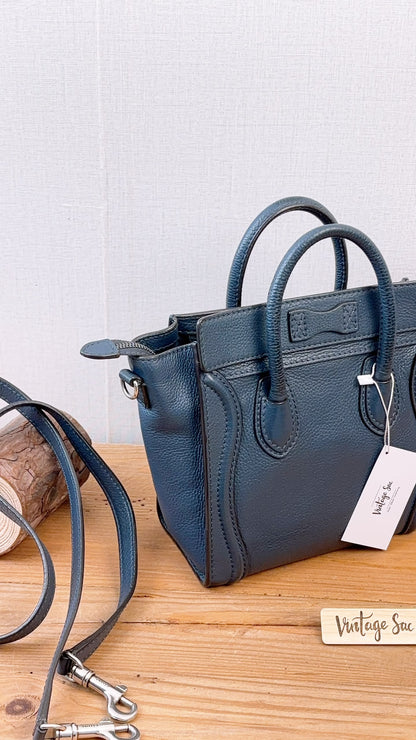 Celine Dark Blue Calfskin Nano Luggage (SHW)