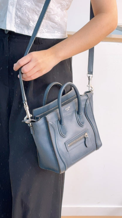 Celine Dark Blue Calfskin Nano Luggage (SHW)