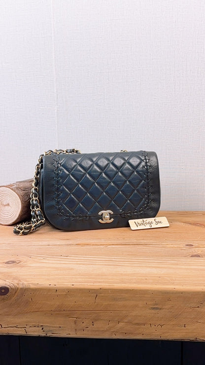 Chanel Black x Navy Lambskin Braided Saddle Flap (GHW)