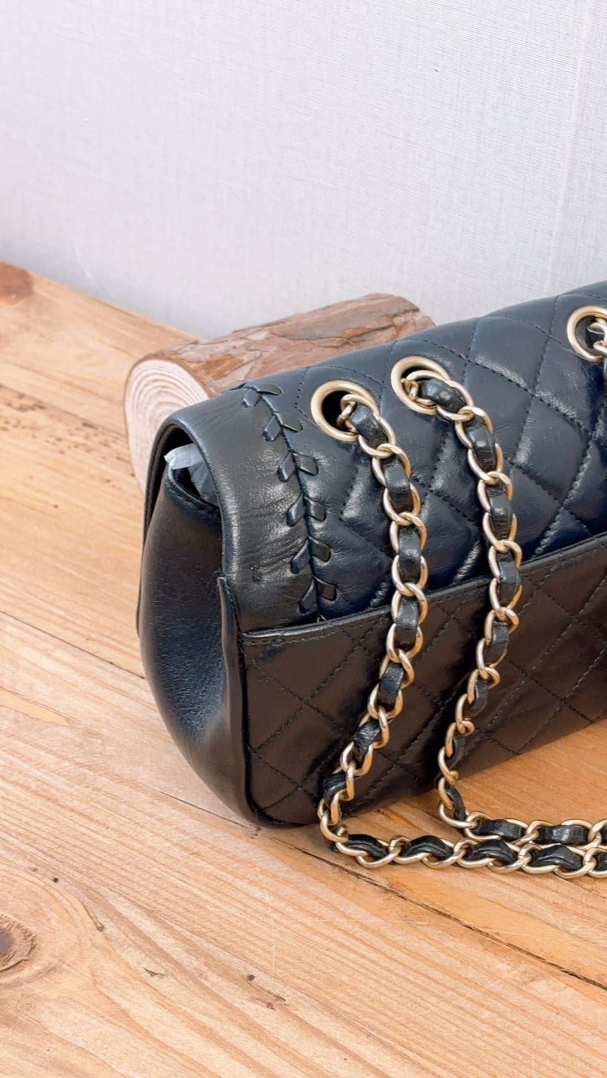 Chanel Black x Navy Lambskin Braided Saddle Flap (GHW)