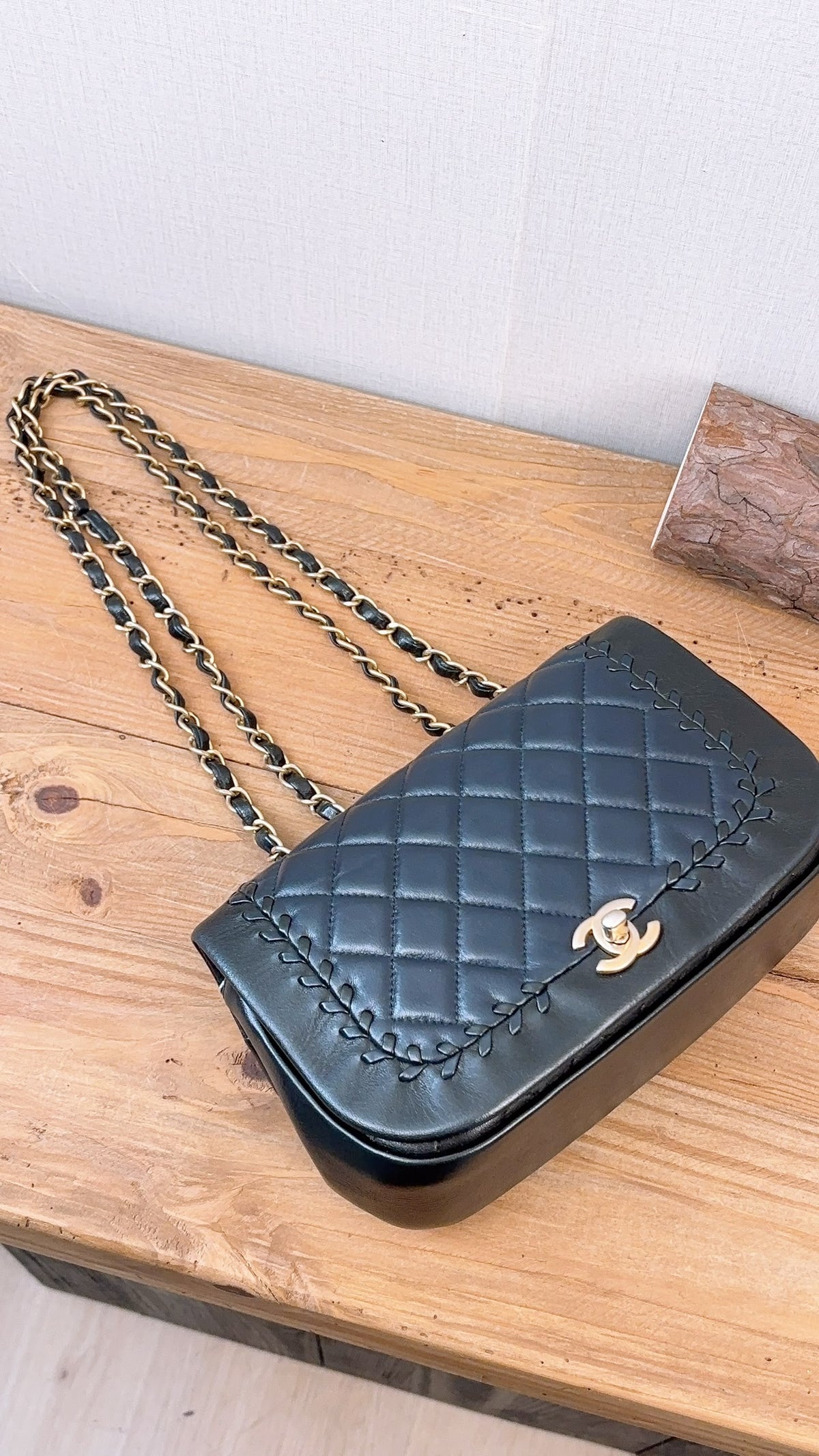 Chanel Black x Navy Lambskin Braided Saddle Flap (GHW)