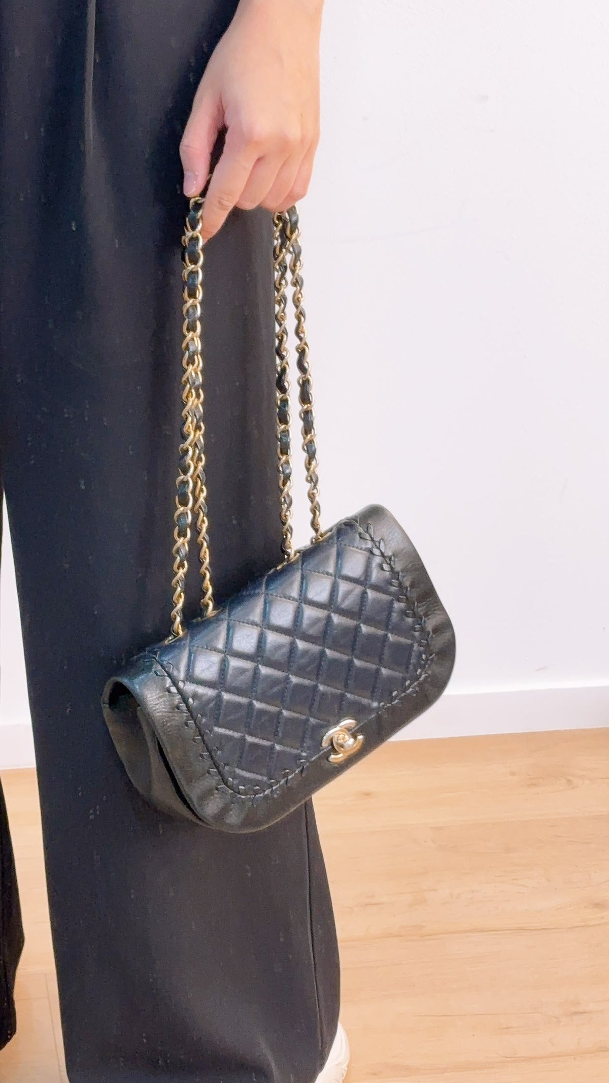 Chanel Black x Navy Lambskin Braided Saddle Flap (GHW)