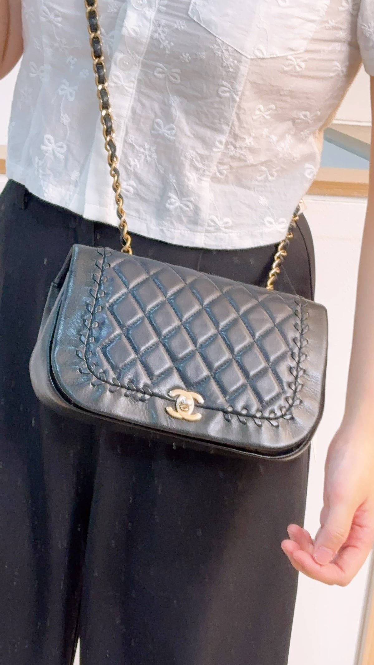 Chanel Black x Navy Lambskin Braided Saddle Flap (GHW)
