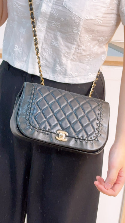 Chanel Black x Navy Lambskin Braided Saddle Flap (GHW)
