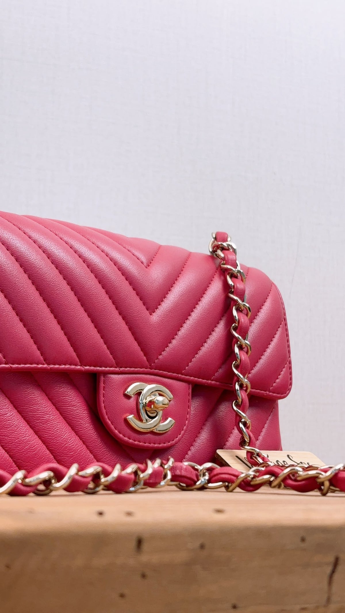 Chanel Pink Lambskin Chevron Classic Mini Rectangular Flap (LGHW)