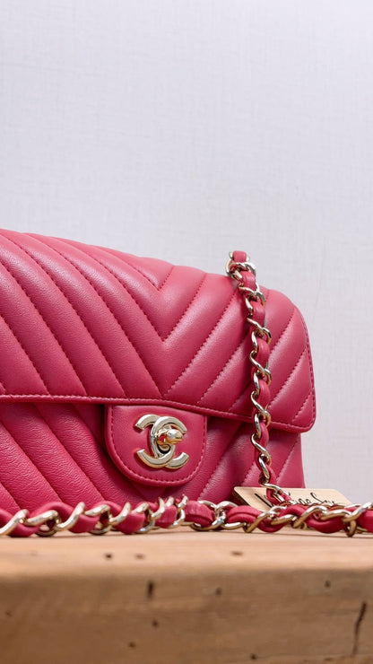Chanel Pink Lambskin Chevron Classic Mini Rectangular Flap (LGHW)