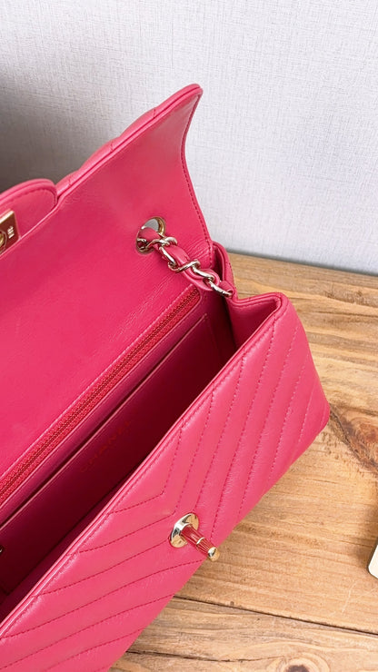 Chanel Pink Lambskin Chevron Classic Mini Rectangular Flap (LGHW)
