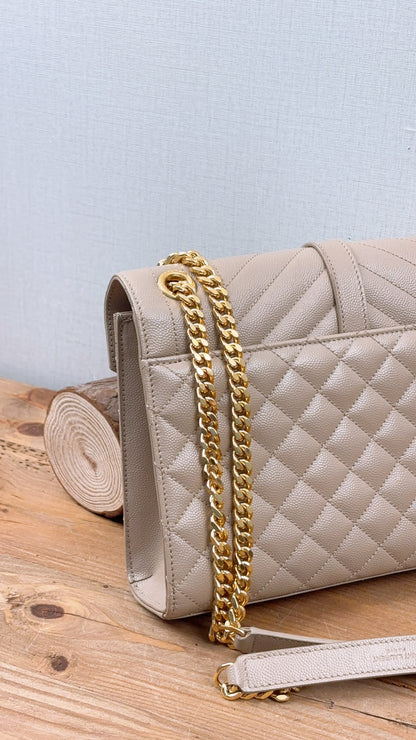 YSL Beige Grain de Poudre Medium Envelope (GHW)