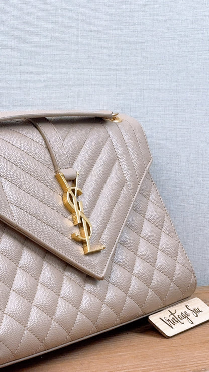 YSL Beige Grain de Poudre Medium Envelope (GHW)
