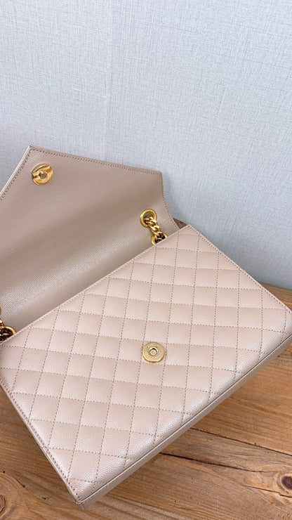 YSL Beige Grain de Poudre Medium Envelope (GHW)