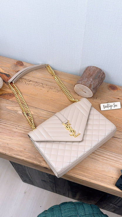 YSL Beige Grain de Poudre Medium Envelope (GHW)