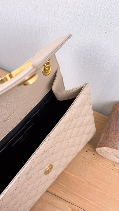 YSL Beige Grain de Poudre Medium Envelope (GHW)