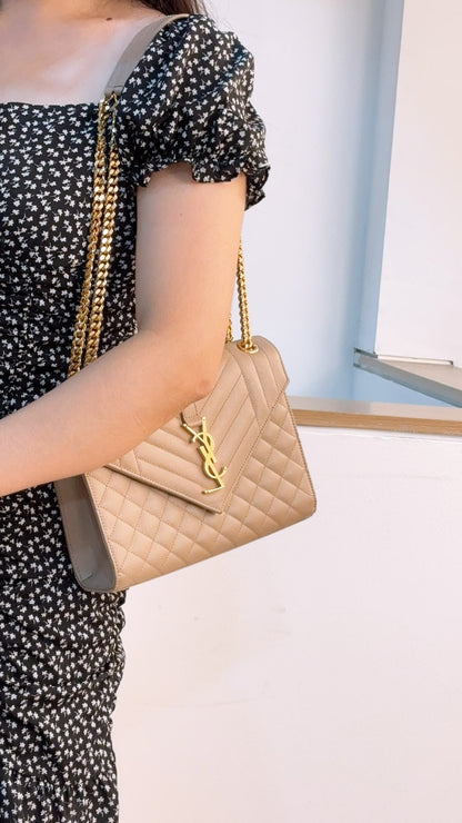 YSL Beige Grain de Poudre Medium Envelope (GHW)