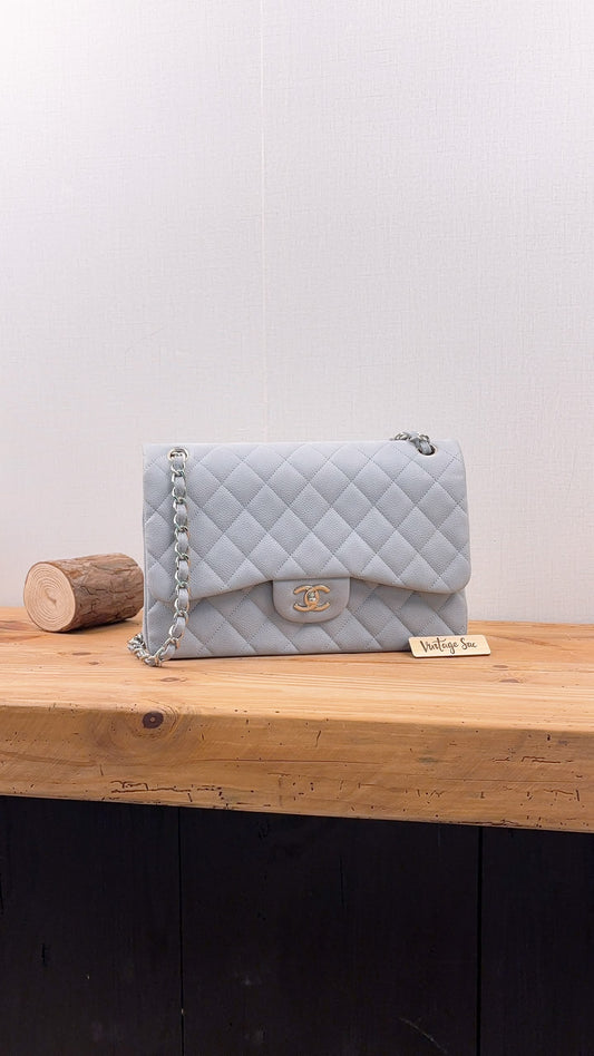 Chanel Blue Matte Caviar Classic Jumbo CF (SHW)
