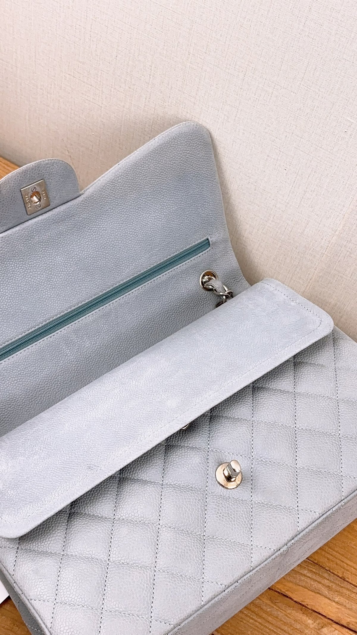 Chanel Blue Matte Caviar Classic Jumbo CF (SHW)