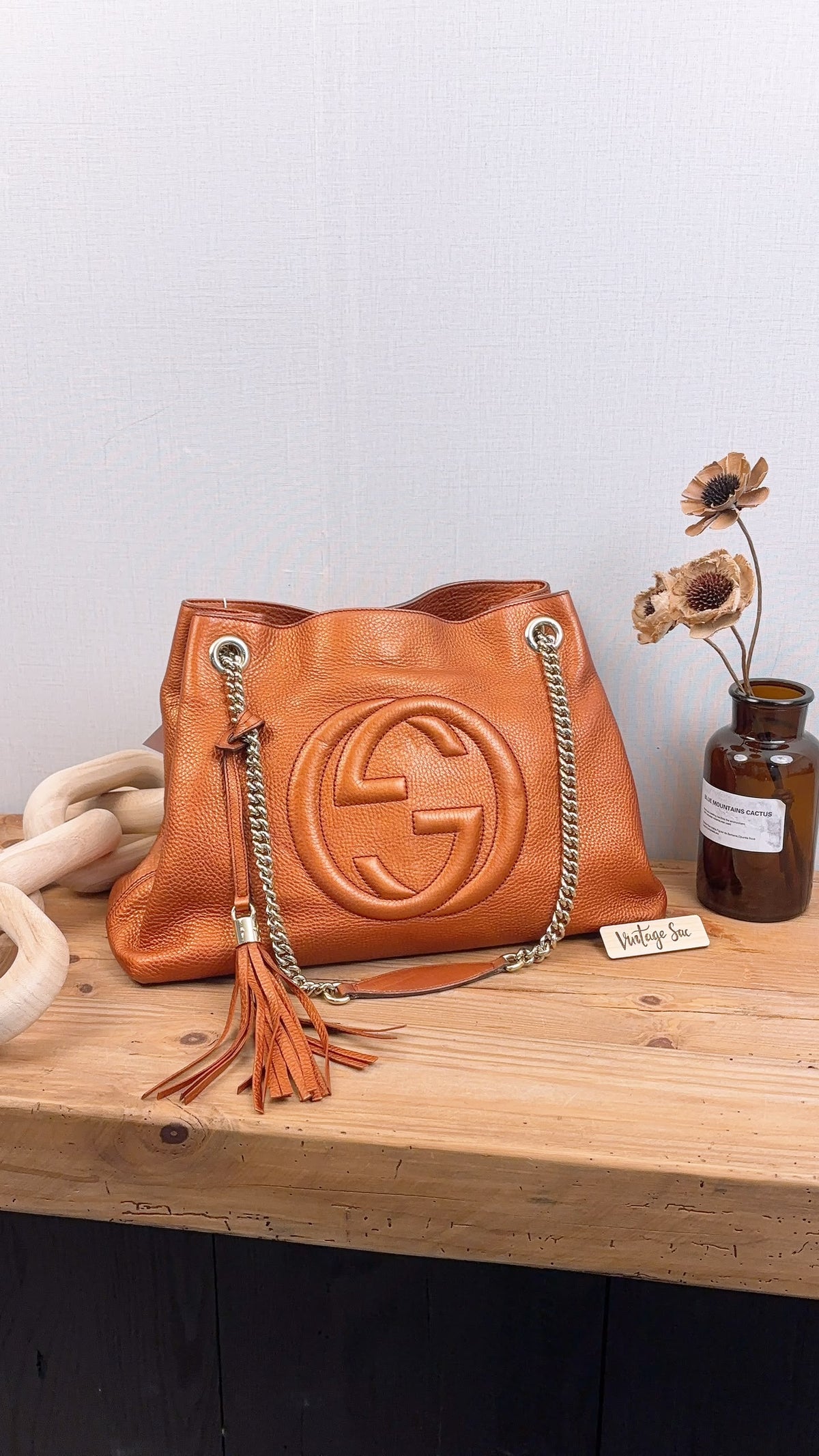 Gucci Metallic Bronze Calfskin Soho Chain Tote
