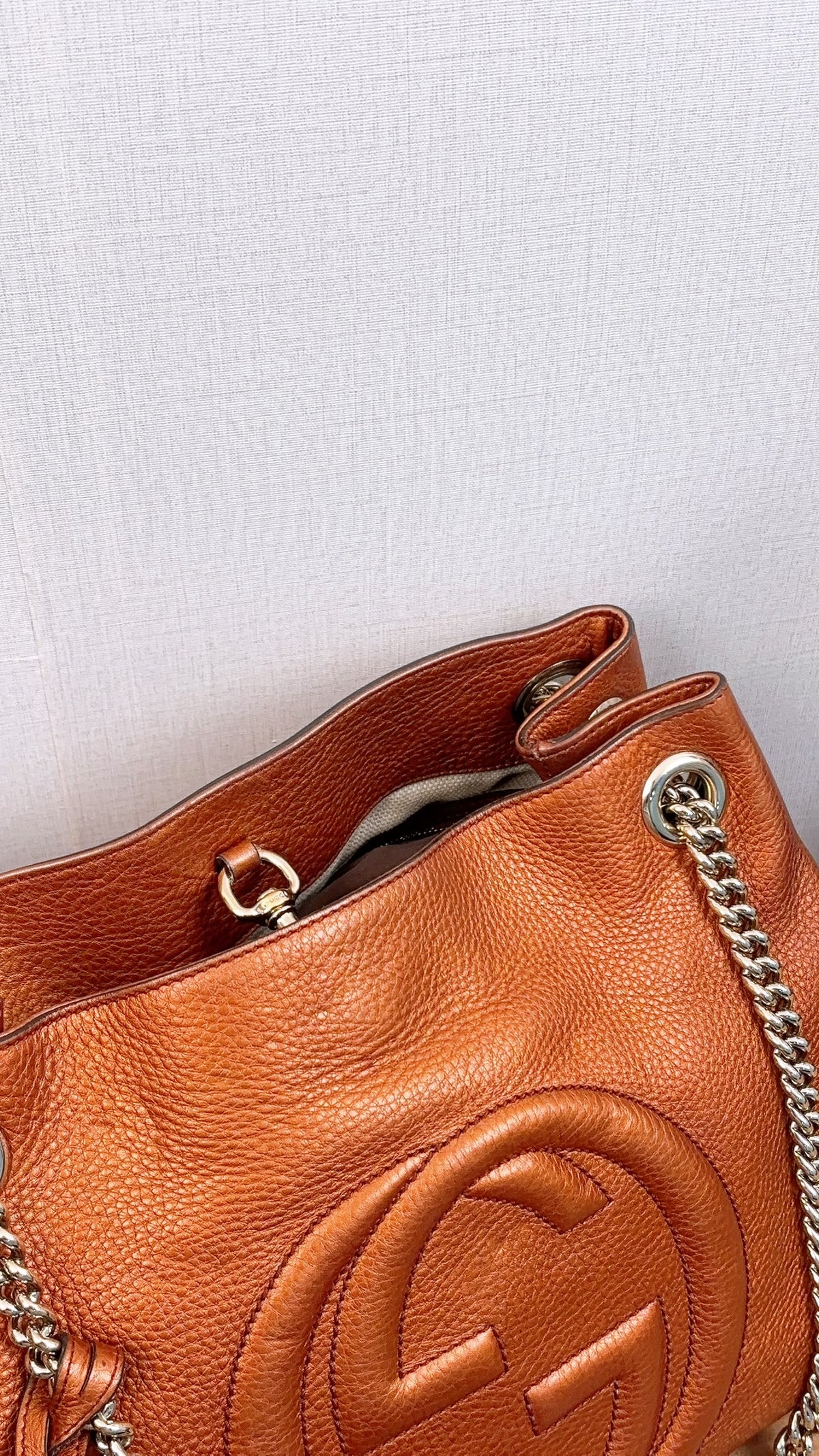 Gucci Metallic Bronze Calfskin Soho Chain Tote