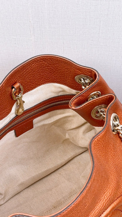 Gucci Metallic Bronze Calfskin Soho Chain Tote