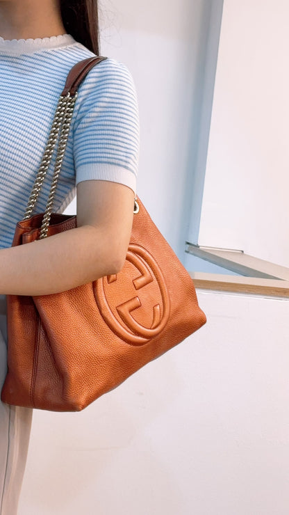 Gucci Metallic Bronze Calfskin Soho Chain Tote
