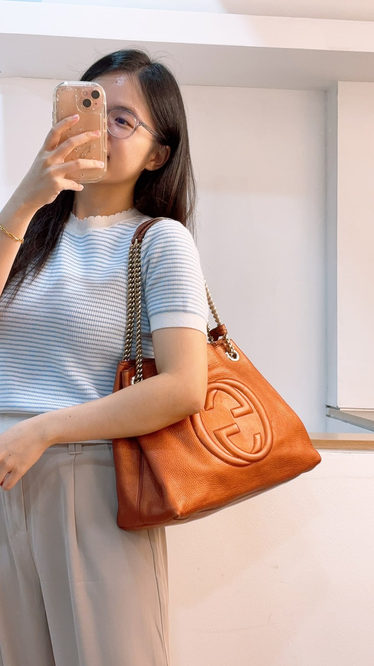 Gucci Metallic Bronze Calfskin Soho Chain Tote