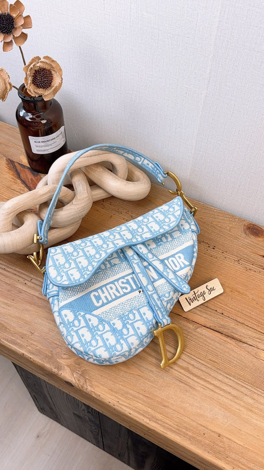 Dior Cornflower Blue Embroidered Saddle Bag