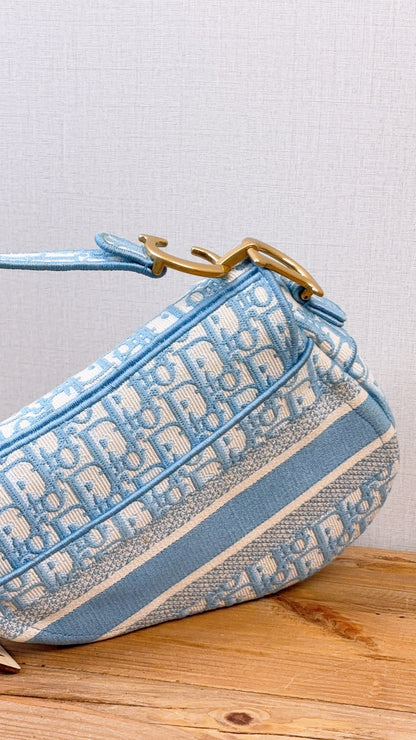 Dior Cornflower Blue Embroidered Saddle Bag
