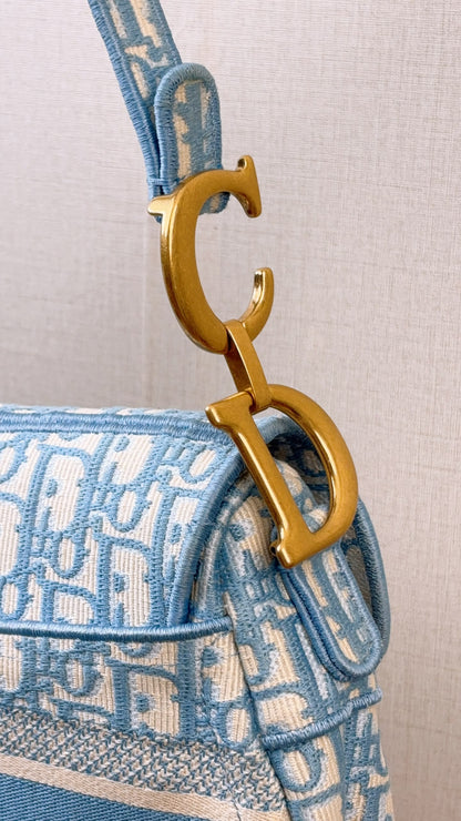 Dior Cornflower Blue Embroidered Saddle Bag