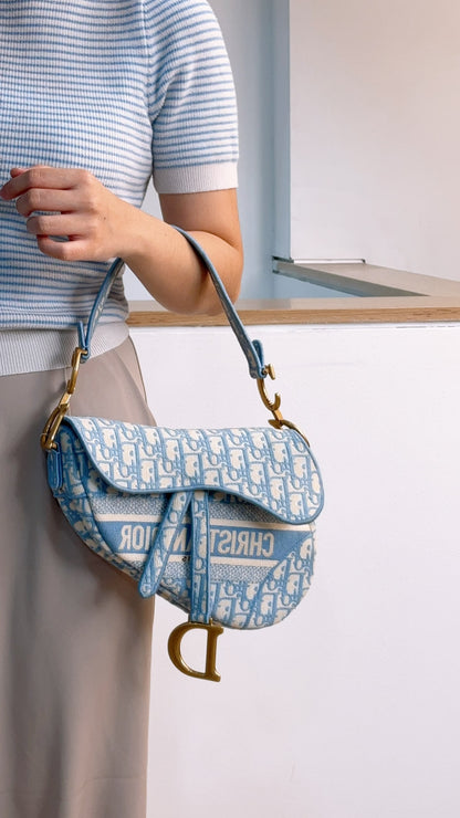 Dior Cornflower Blue Embroidered Saddle Bag