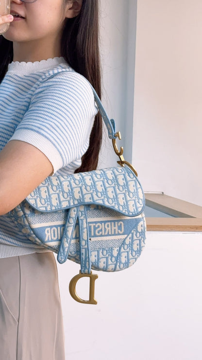 Dior Cornflower Blue Embroidered Saddle Bag