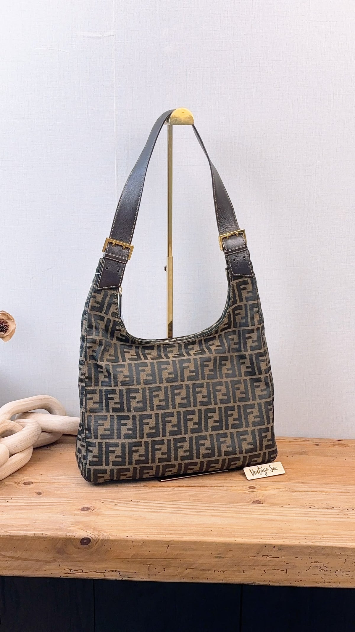 Fendi Brown Zucca Canvas Shoulder Hobo Bag
