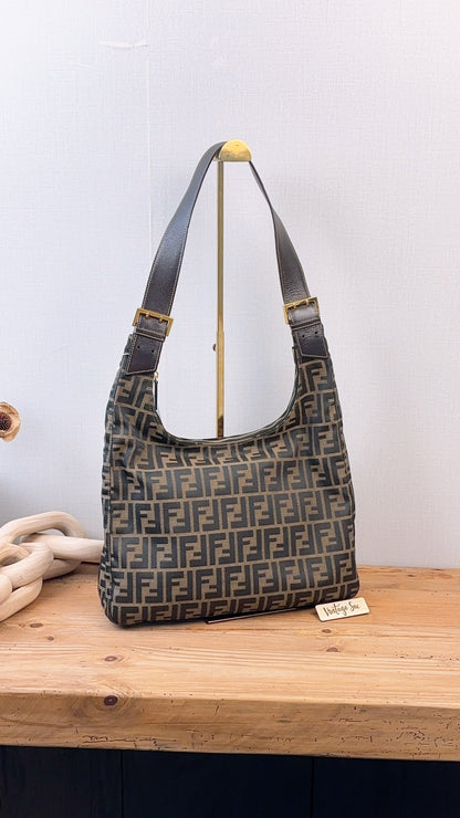 Fendi Brown Zucca Canvas Shoulder Hobo Bag
