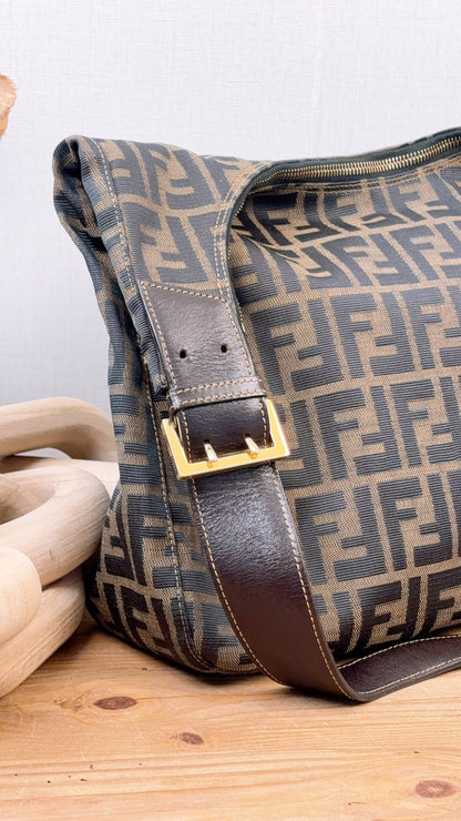 Fendi Brown Zucca Canvas Shoulder Hobo Bag