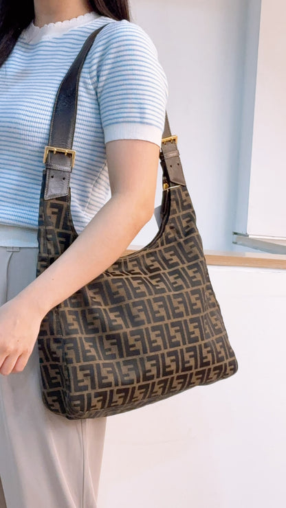 Fendi Brown Zucca Canvas Shoulder Hobo Bag