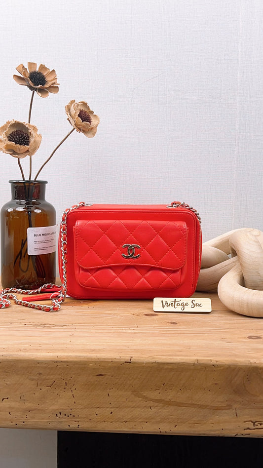 Chanel Red Lambskin Quilted Small Pocket Box Camera Case (SHW)