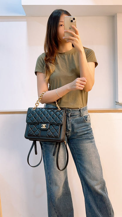 Chanel Black Calfskin 23S Double You Backpack