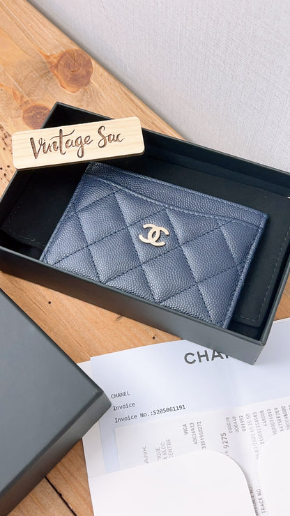 Chanel Navy Caviar Card Case (GHW)