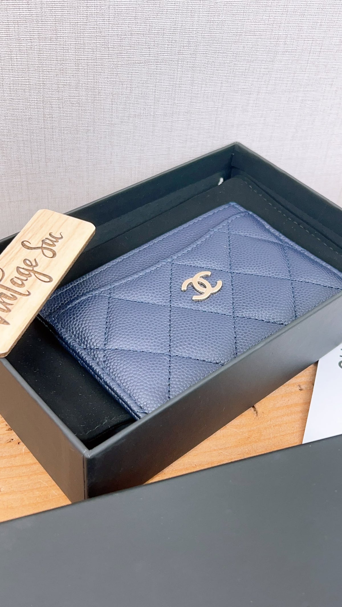 Chanel Navy Caviar Card Case (GHW)