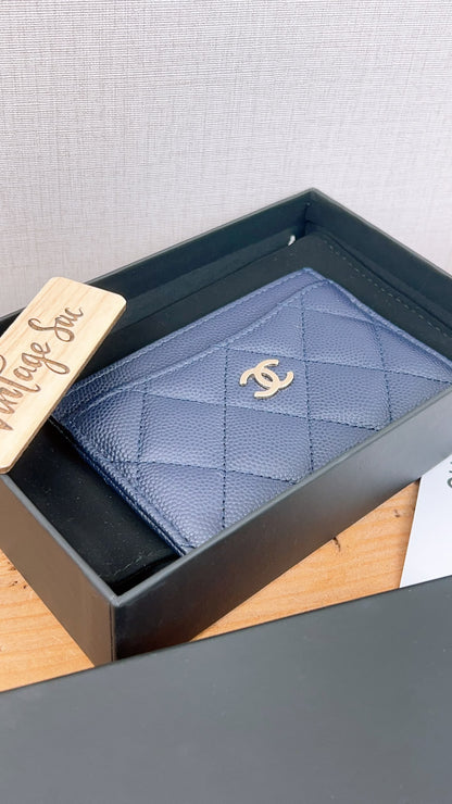 Chanel Navy Caviar Card Case (GHW)