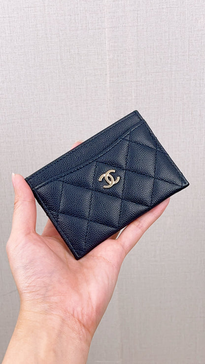 Chanel Navy Caviar Card Case (GHW)