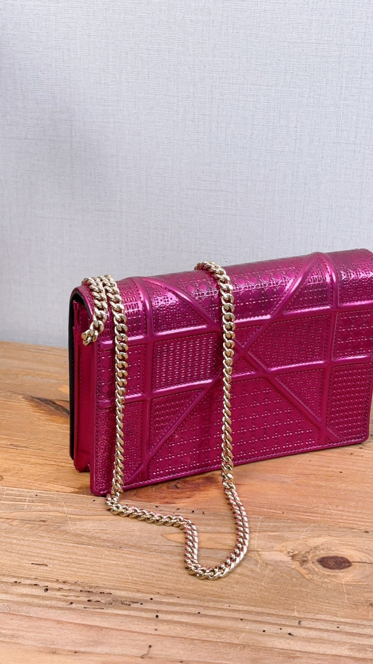 Dior Pink Metallic Calfskin Diorama WOC (GHW)
