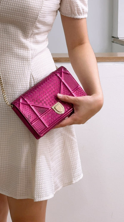Dior Pink Metallic Calfskin Diorama WOC (GHW)