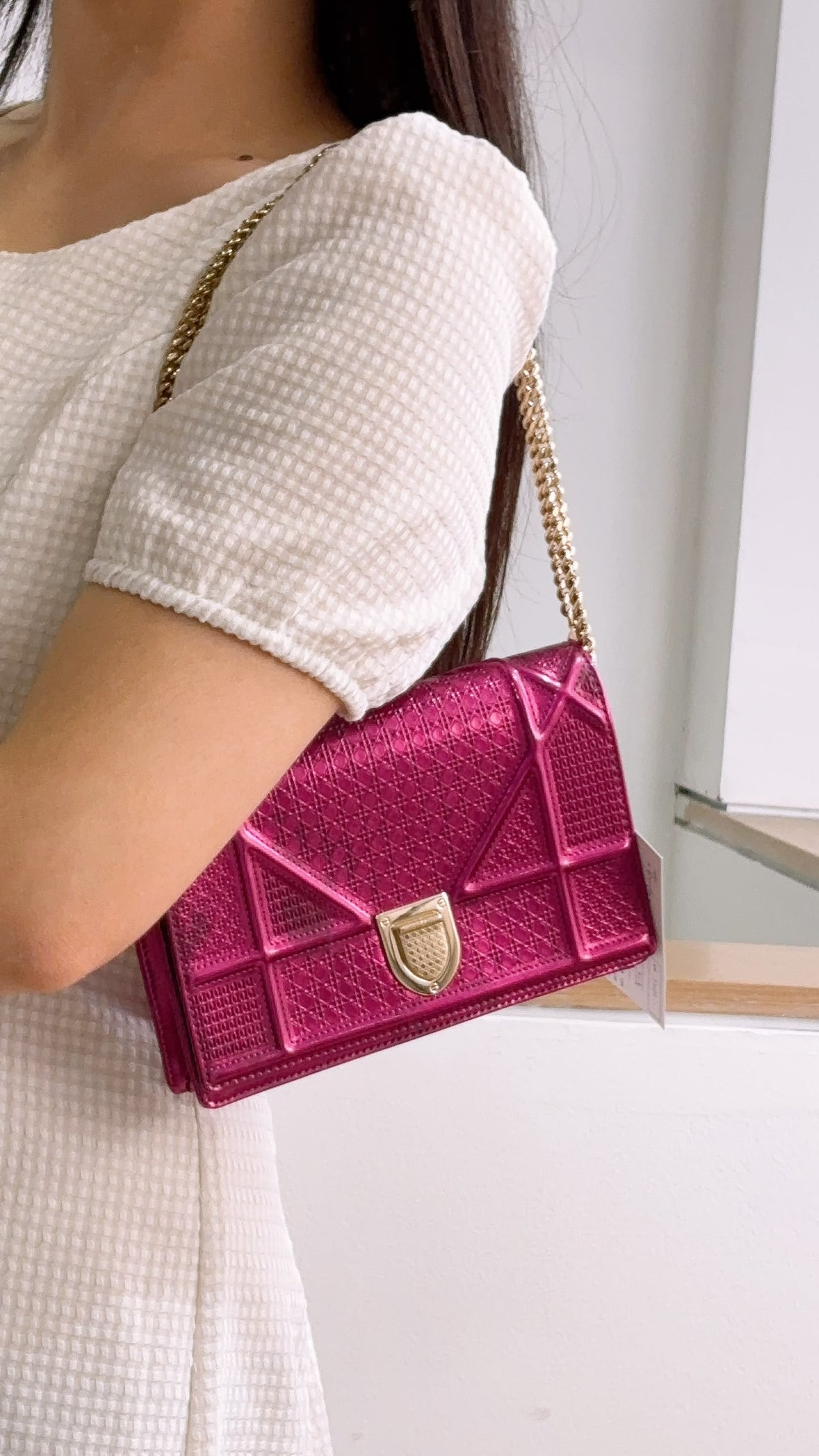 Dior Pink Metallic Calfskin Diorama WOC (GHW)