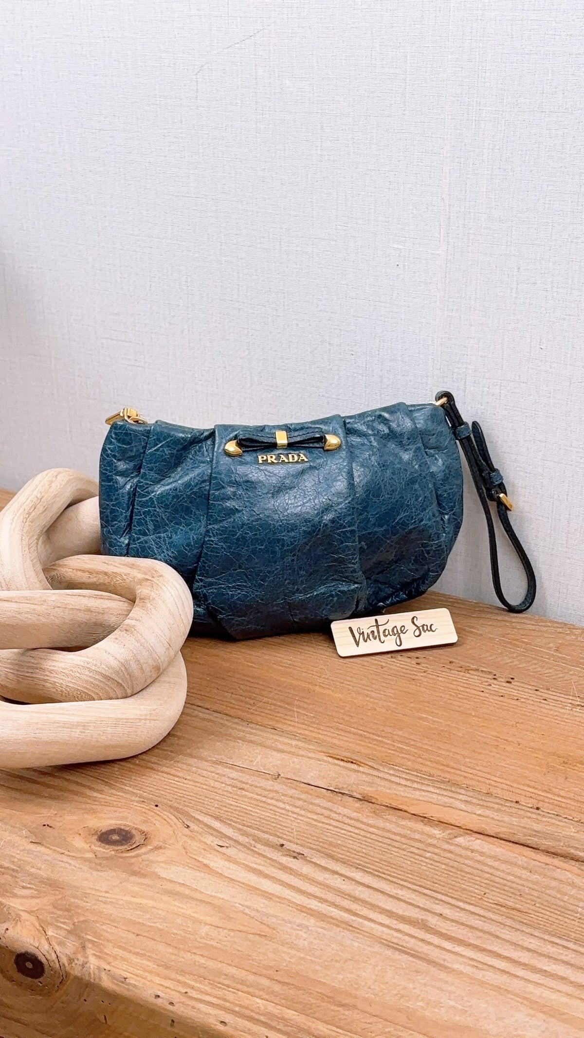Blue Leather Wristlet Pouch