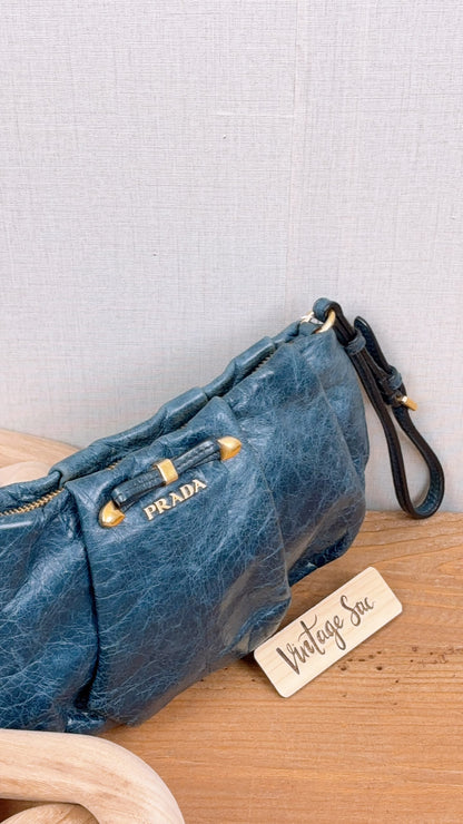 Blue Leather Wristlet Pouch