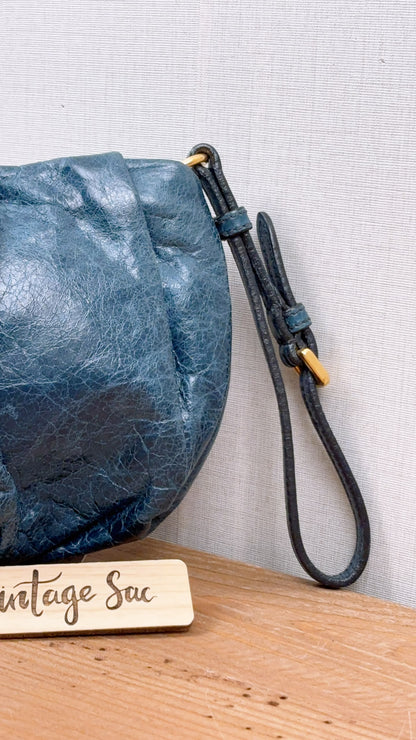 Blue Leather Wristlet Pouch