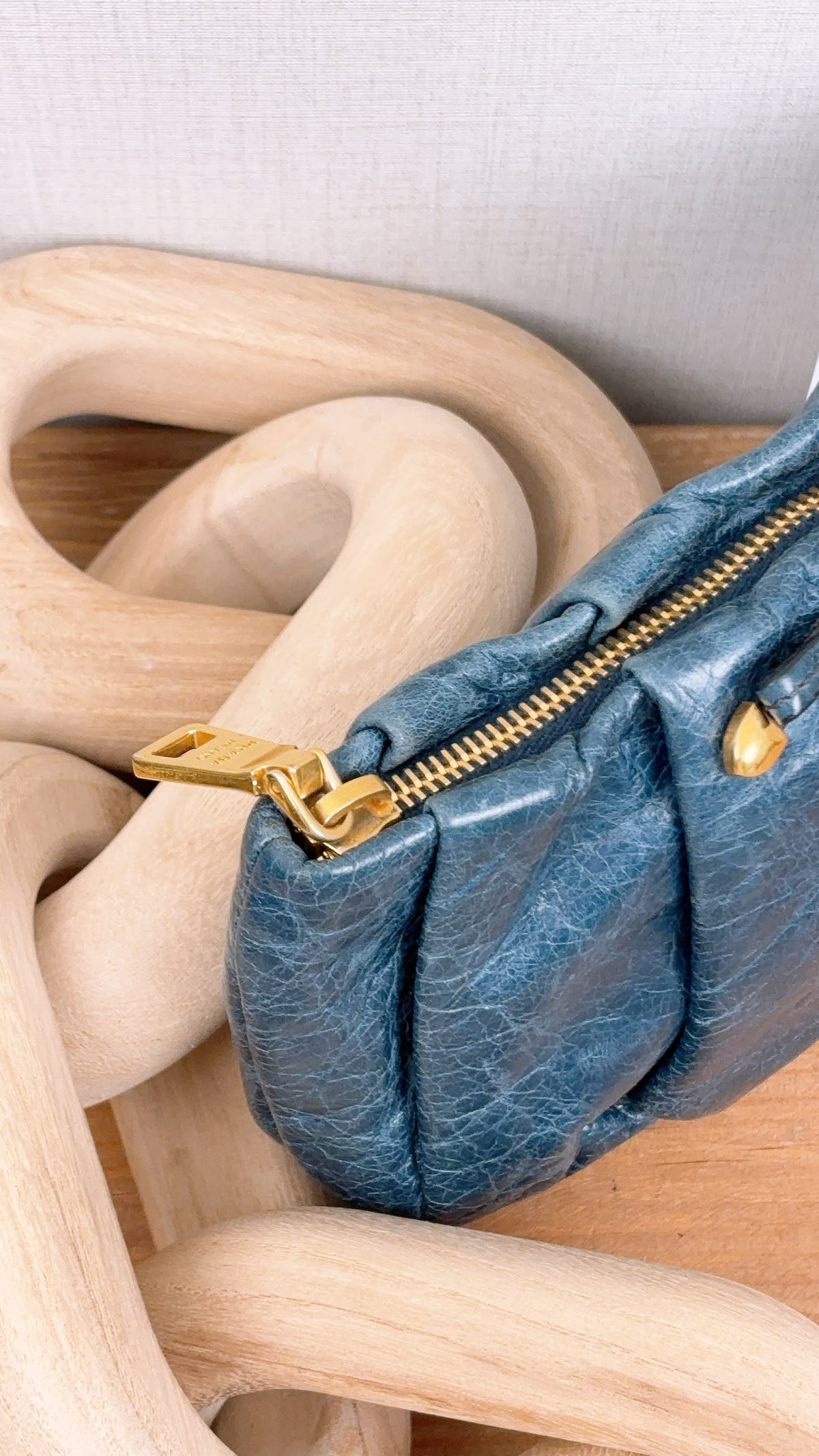 Blue Leather Wristlet Pouch