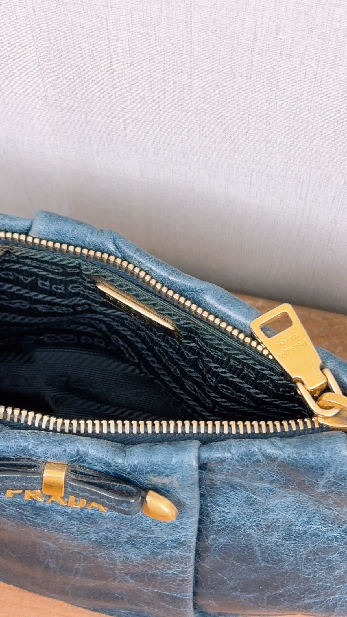 Blue Leather Wristlet Pouch