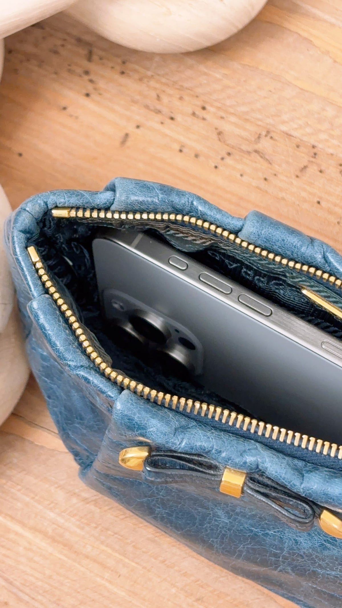Blue Leather Wristlet Pouch