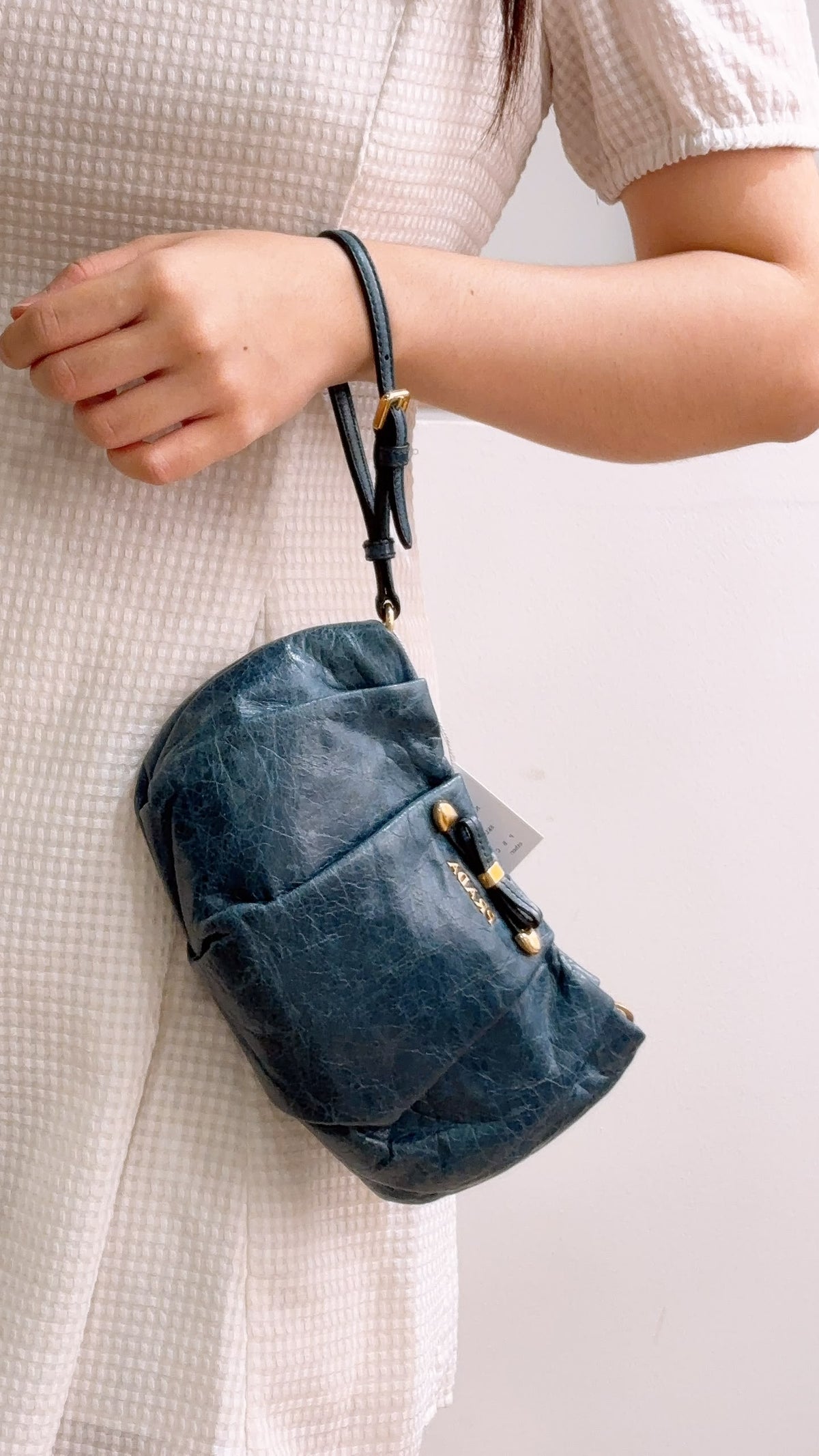 Blue Leather Wristlet Pouch