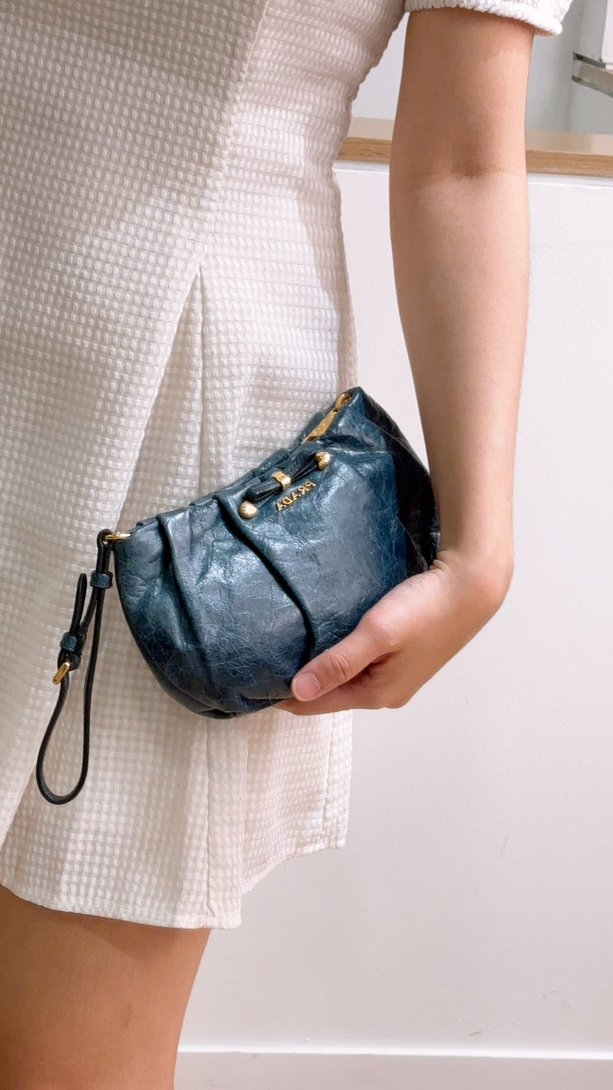 Blue Leather Wristlet Pouch